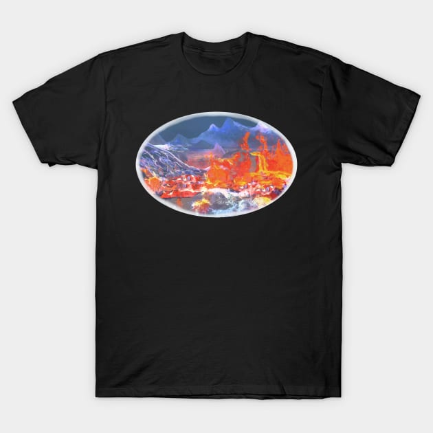 Iceland Volcano Batik Style Painting T-Shirt by Aurora X